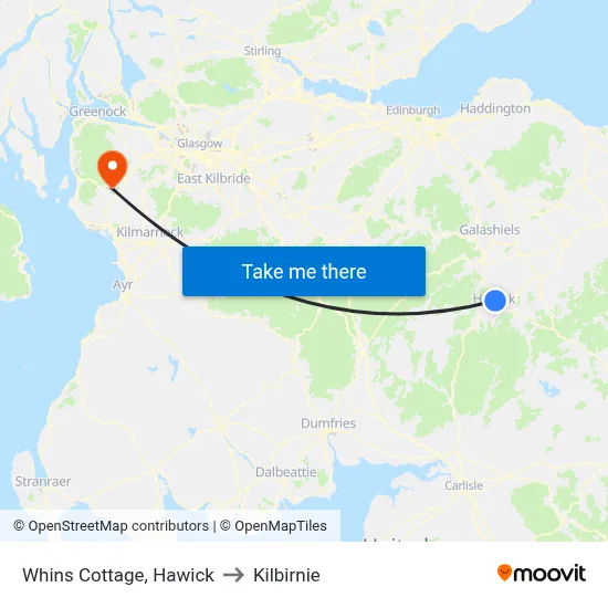Whins Cottage, Hawick to Kilbirnie map