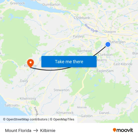 Mount Florida to Kilbirnie map