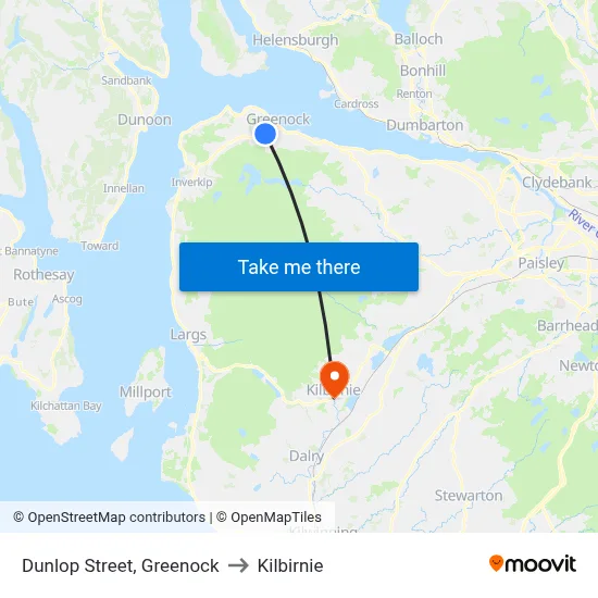 Dunlop Street, Greenock to Kilbirnie map