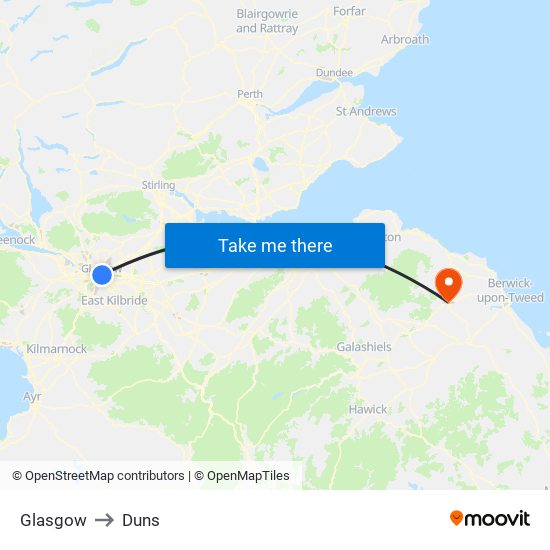 Glasgow to Duns map