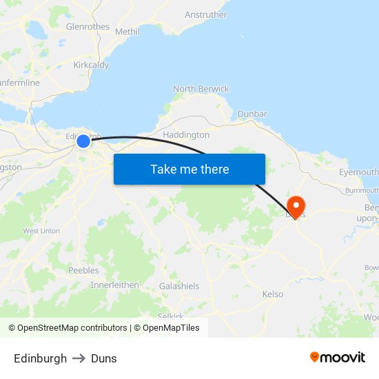 Edinburgh to Duns map