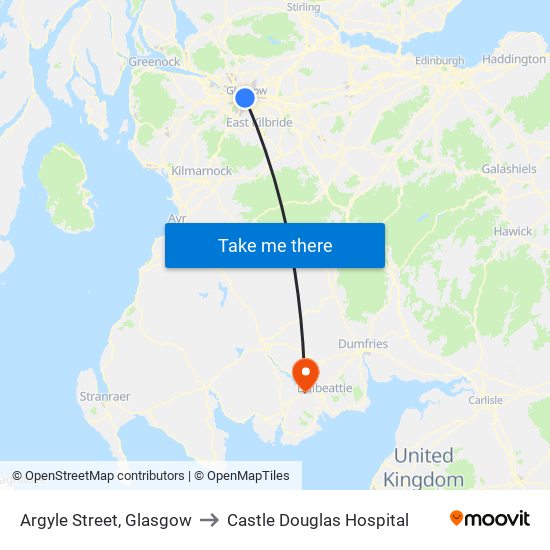 Argyle Street, Glasgow to Castle Douglas Hospital map