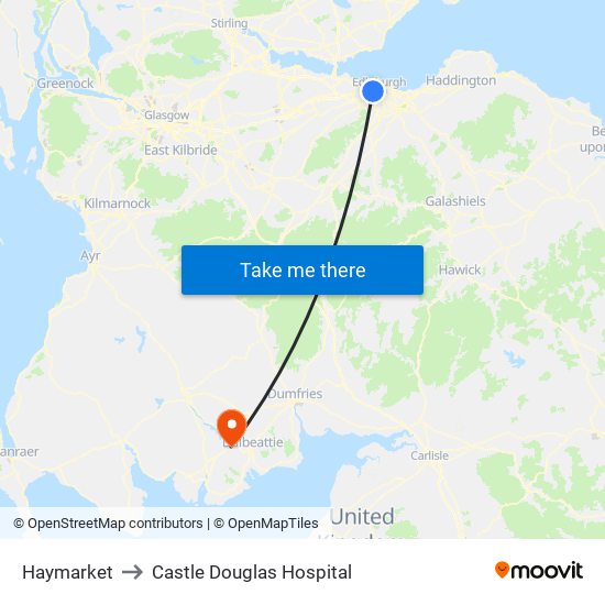 Haymarket to Castle Douglas Hospital map