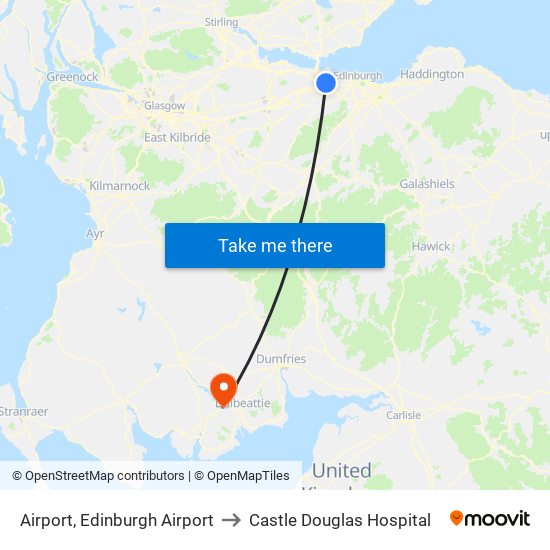 Airport, Edinburgh Airport to Castle Douglas Hospital map