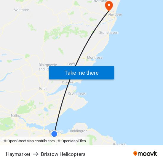 Haymarket to Bristow Helicopters map