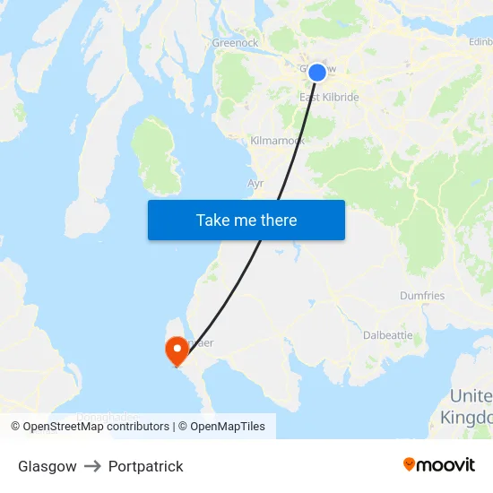 Glasgow to Portpatrick map