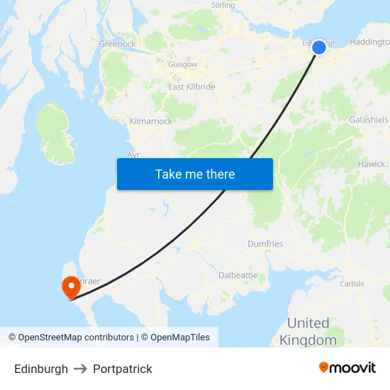 Edinburgh to Portpatrick map