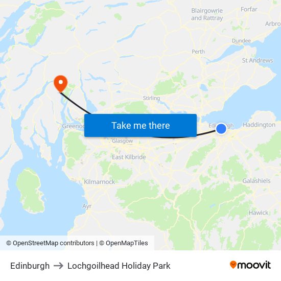 Edinburgh to Lochgoilhead Holiday Park map