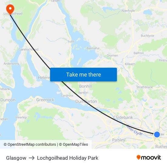 Glasgow to Lochgoilhead Holiday Park map