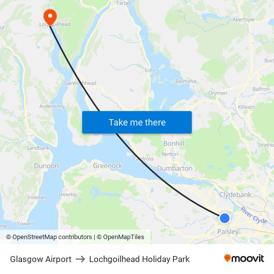 Glasgow Airport to Lochgoilhead Holiday Park map