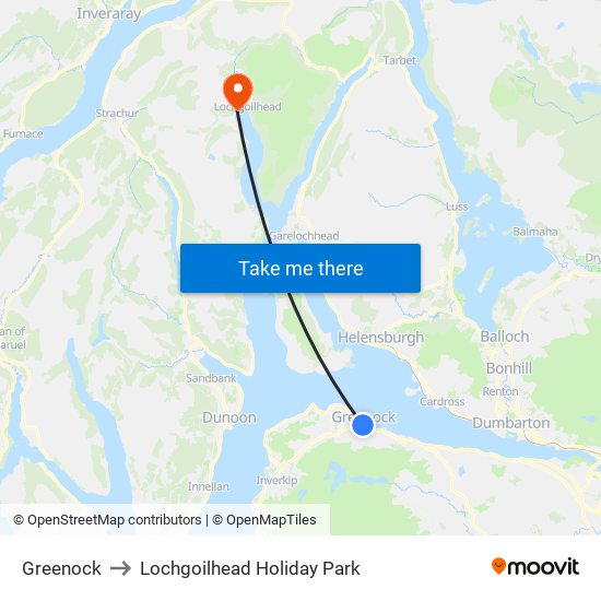 Greenock to Lochgoilhead Holiday Park map