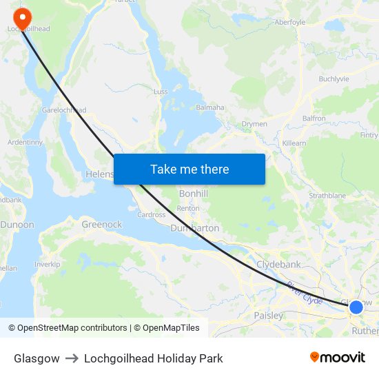 Glasgow to Lochgoilhead Holiday Park map