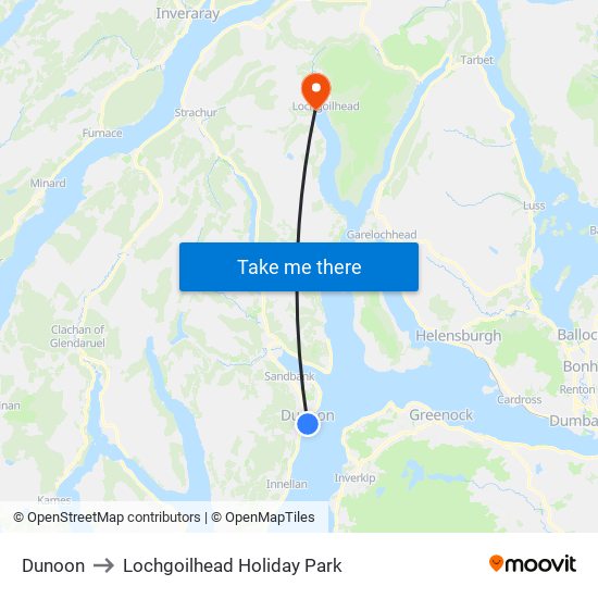Dunoon to Lochgoilhead Holiday Park map