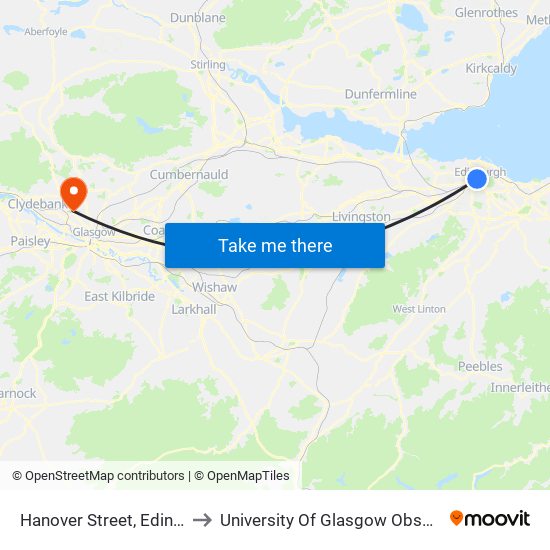 Hanover Street, Edinburgh to University Of Glasgow Observatory map