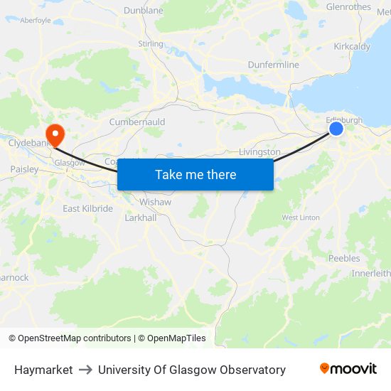 Haymarket to University Of Glasgow Observatory map