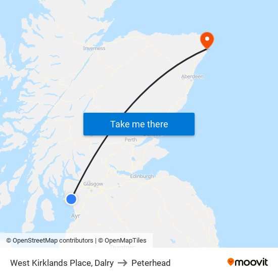 West Kirklands Place, Dalry to Peterhead map