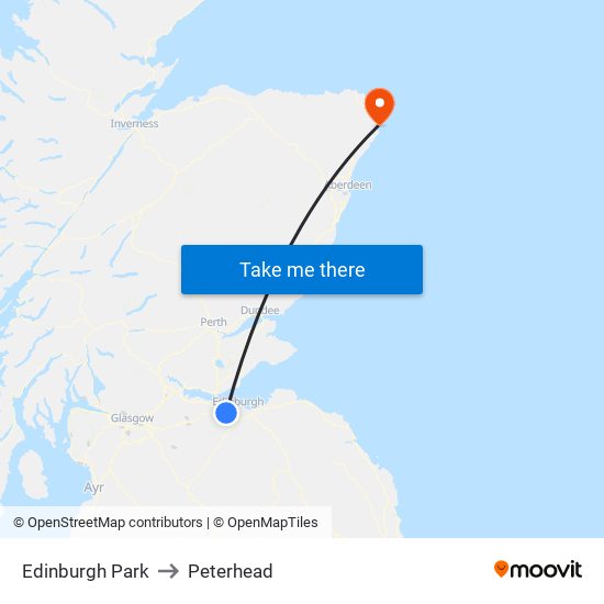 Edinburgh Park to Peterhead map