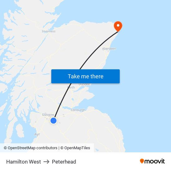 Hamilton West to Peterhead map