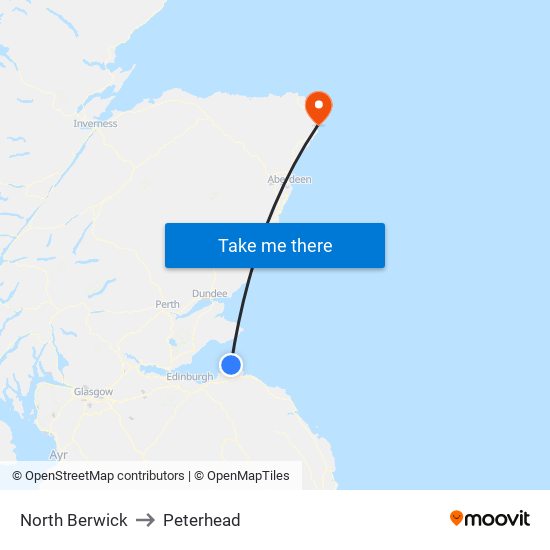 North Berwick to Peterhead map