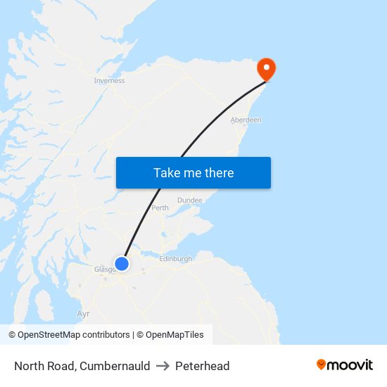 North Road, Cumbernauld to Peterhead map