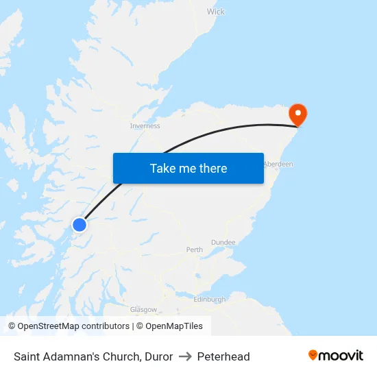 Saint Adamnan's Church, Duror to Peterhead map