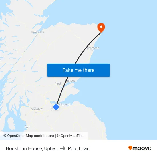 Houstoun House, Uphall to Peterhead map
