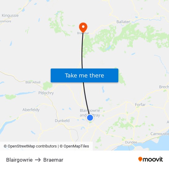 Blairgowrie to Braemar map