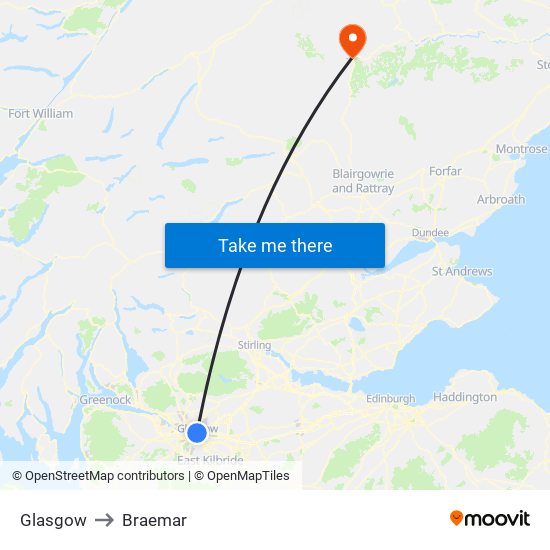 Glasgow to Braemar map