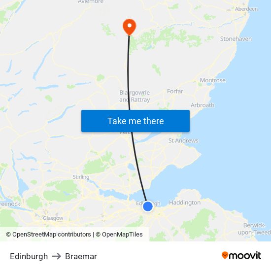 Edinburgh to Braemar map