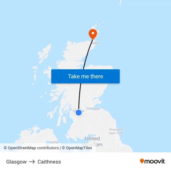 Glasgow to Caithness map