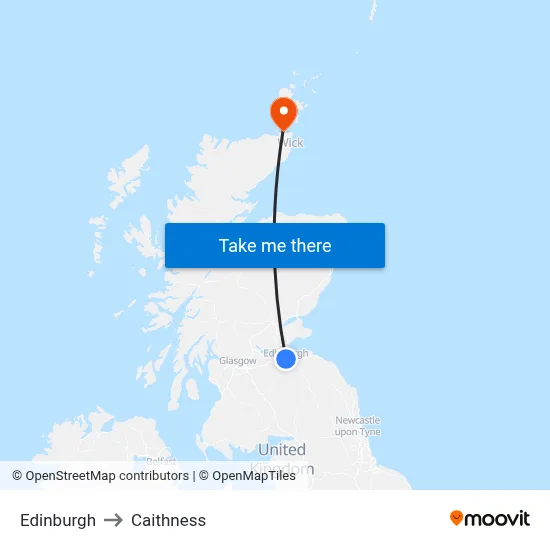 Edinburgh to Caithness map