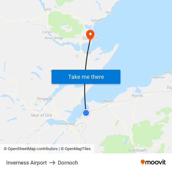 Inverness Airport to Dornoch map