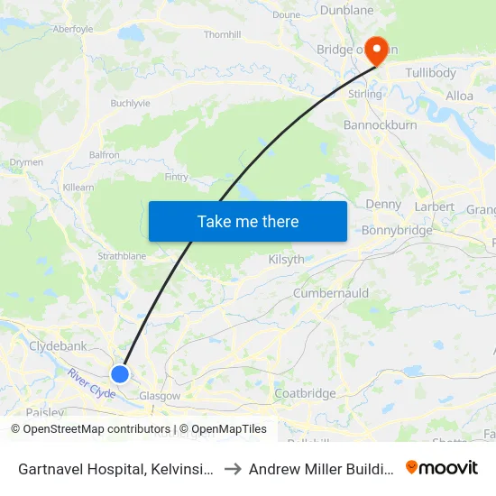 Gartnavel Hospital, Kelvinside to Andrew Miller Building map