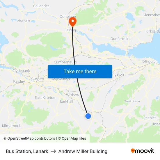 Bus Station, Lanark to Andrew Miller Building map