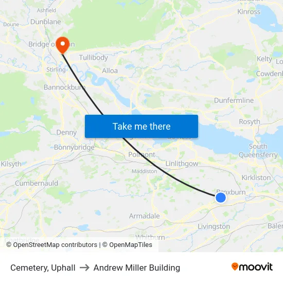 Cemetery, Uphall to Andrew Miller Building map