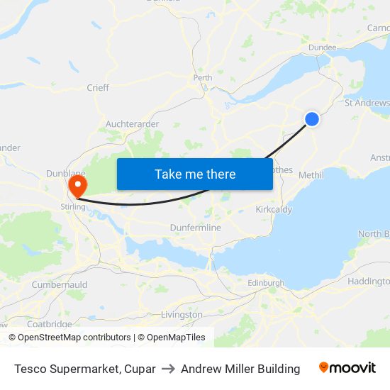 Tesco Supermarket, Cupar to Andrew Miller Building map