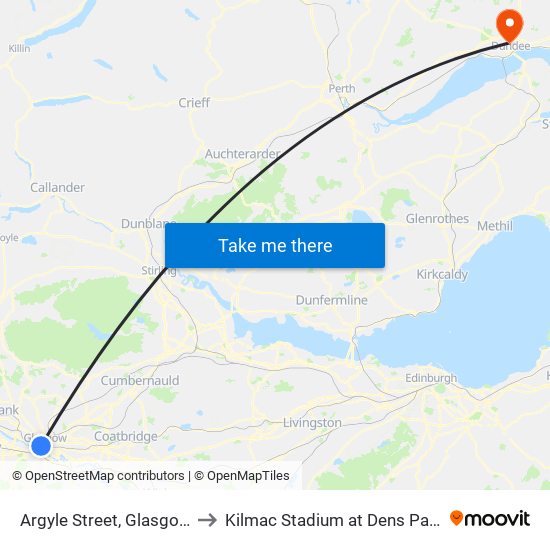 Argyle Street, Glasgow to Kilmac Stadium at Dens Park map