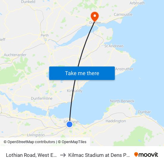 Lothian Road, West End to Kilmac Stadium at Dens Park map