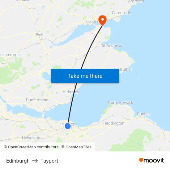 Edinburgh to Tayport map