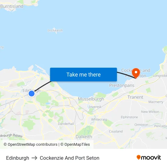 Edinburgh to Cockenzie And Port Seton map