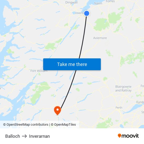 Balloch to Inverarnan map