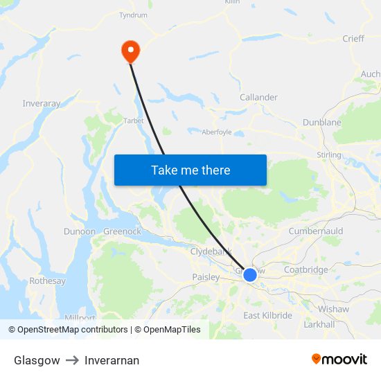 Glasgow to Inverarnan map