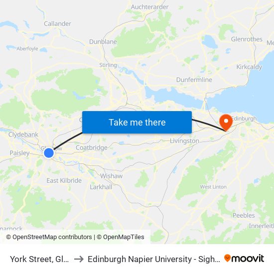 York Street, Glasgow to Edinburgh Napier University - Sighthill Campus map