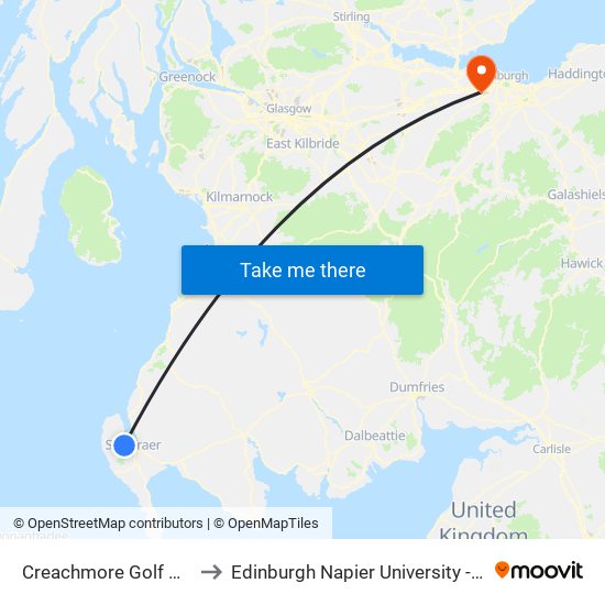 Creachmore Golf Club, Leswalt to Edinburgh Napier University - Sighthill Campus map