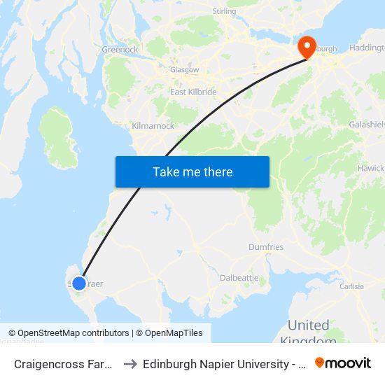 Craigencross Farm, Kirkcolm to Edinburgh Napier University - Sighthill Campus map