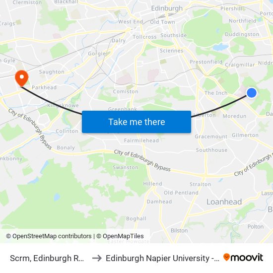Scrm, Edinburgh Royal Infirmary to Edinburgh Napier University - Sighthill Campus map