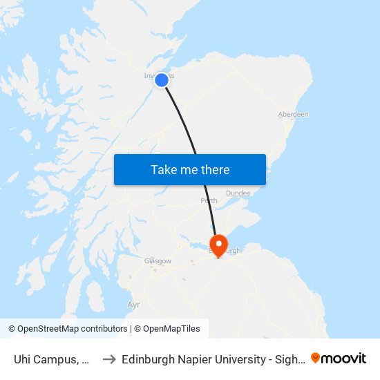 Uhi Campus, Westhill to Edinburgh Napier University - Sighthill Campus map