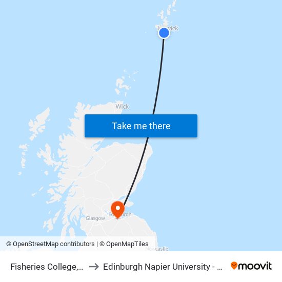 Fisheries College, Scalloway to Edinburgh Napier University - Sighthill Campus map