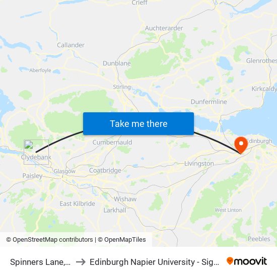 Spinners Lane, Faifley to Edinburgh Napier University - Sighthill Campus map