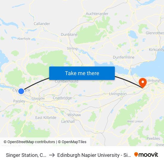 Singer Station, Clydebank to Edinburgh Napier University - Sighthill Campus map